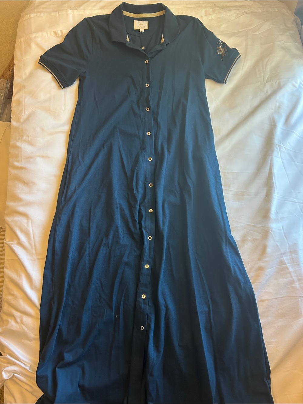 Button-Front Polo Maxi Dress in Navy